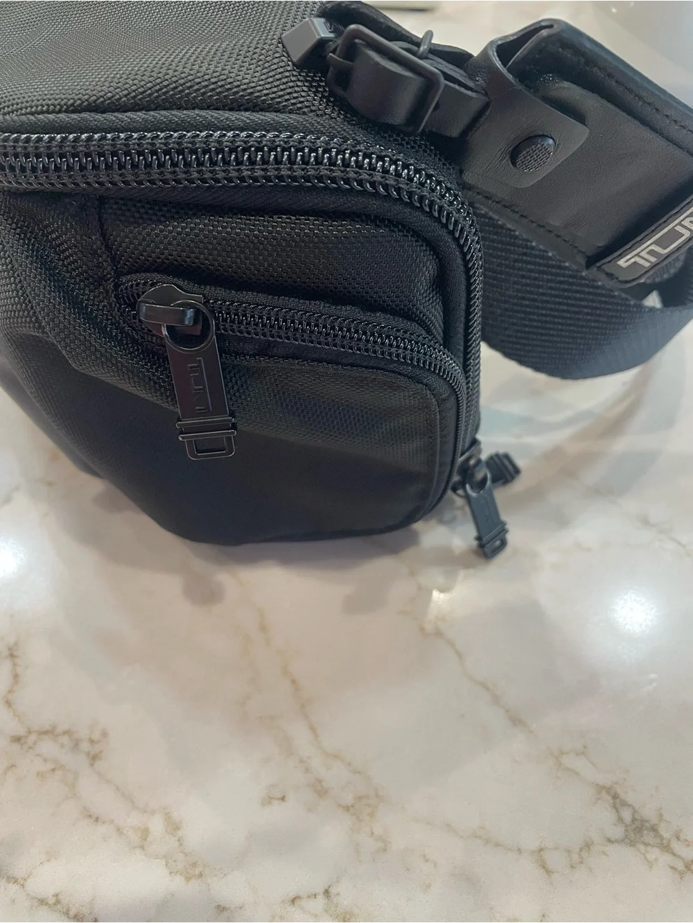 Tumi Black Leather-Front Men's Belt Bag